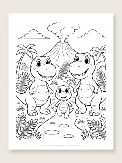 Dino family walk: dinosaur coloring page