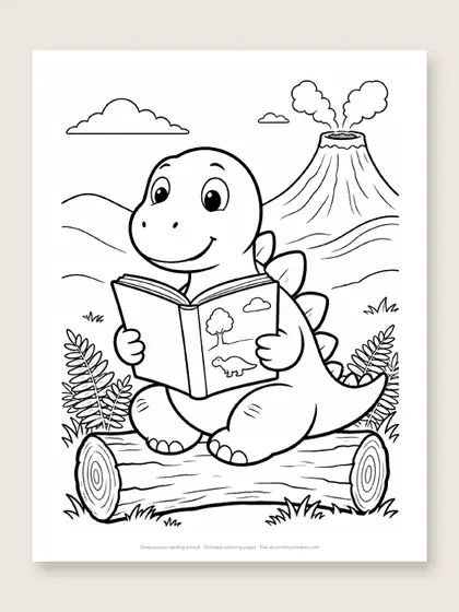 Stegosaurus reading a book: dinosaur coloring page