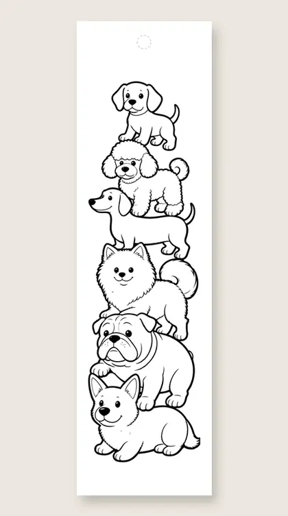 Puppy pile tower: coloring bookmark