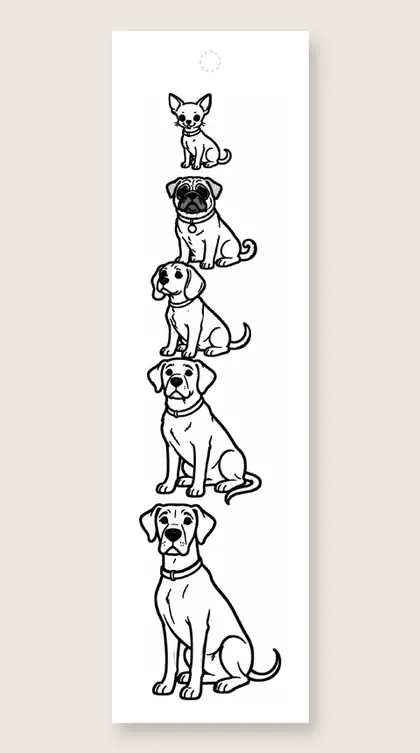 Dogs from small to tall: coloring bookmark