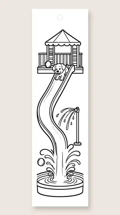 Puppy on the slide: dog coloring bookmark