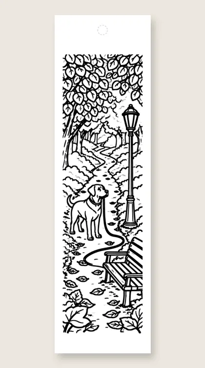 Evening walk with a lab: dog coloring bookmark