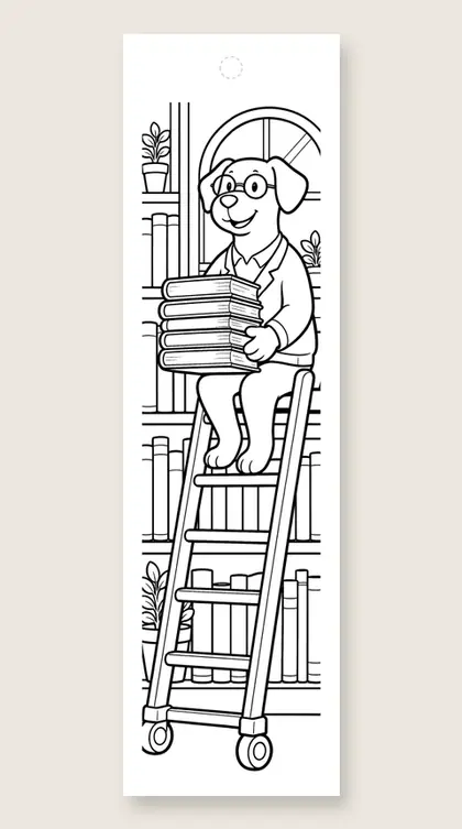 The dog librarian: dog coloring bookmark