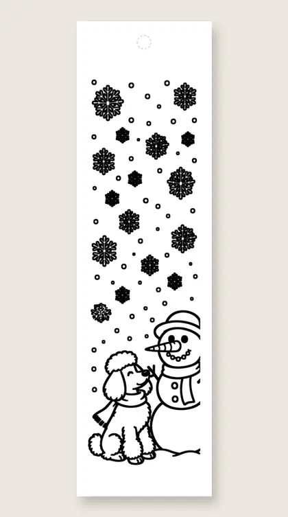 Poodle and the snowman: dog coloring bookmark