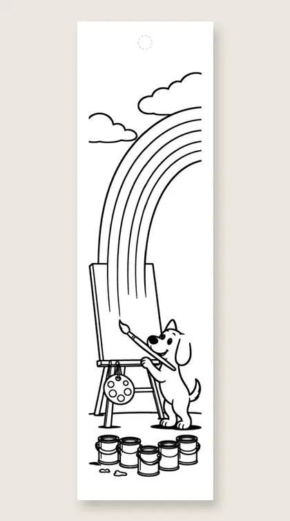 Painting dog and rainbow: dog coloring bookmark