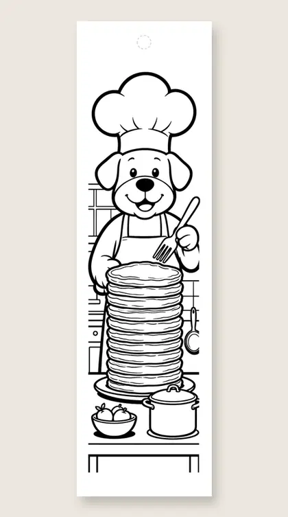 Chef dog pancake tower: dog coloring bookmark