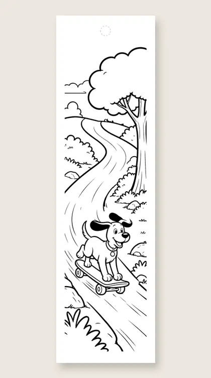 Dog on a skateboard: dog coloring bookmark