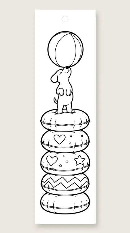 Ball on a cushion stack: coloring bookmark
