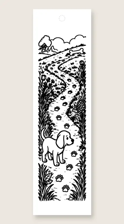 Beagle follows the trail: dog coloring bookmark