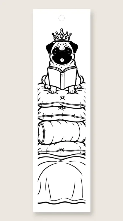 Pug king of the pillows: dog coloring bookmark