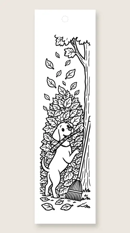 Labrador in the leaf pile: coloring bookmark