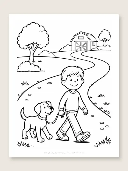 Walking the dog: dog coloring page
