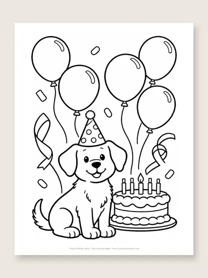 Puppy birthday party: dog coloring page