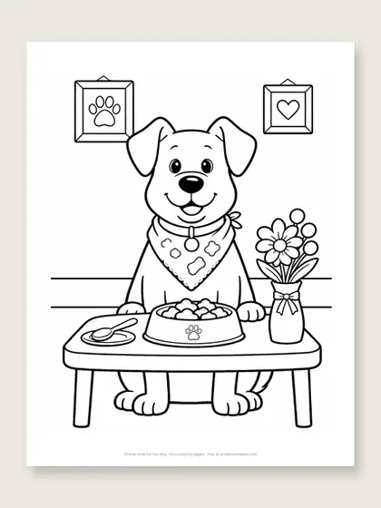 Dinner time for the dog: dog coloring page