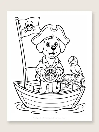 Pirate dog on a boat: dog coloring page