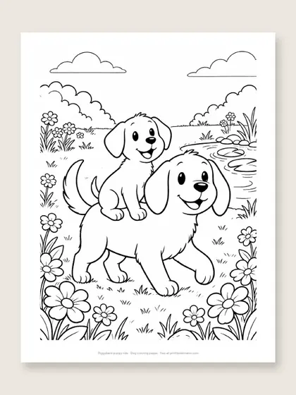 Piggyback puppy ride: dog coloring page