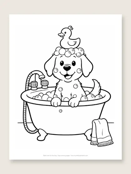 Bath time for the dog: dog coloring page