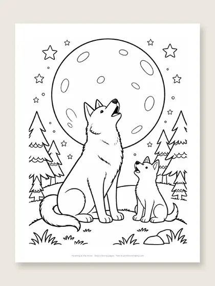 Howling at the moon: dog coloring page
