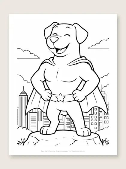 Super dog to the rescue: dog coloring page