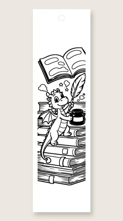 Dragon author climbing up: dragon coloring bookmark