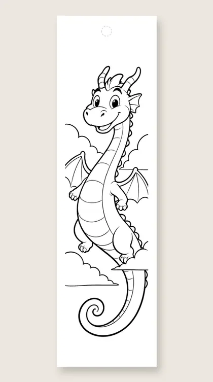 Dragon flying through the clouds: coloring bookmark