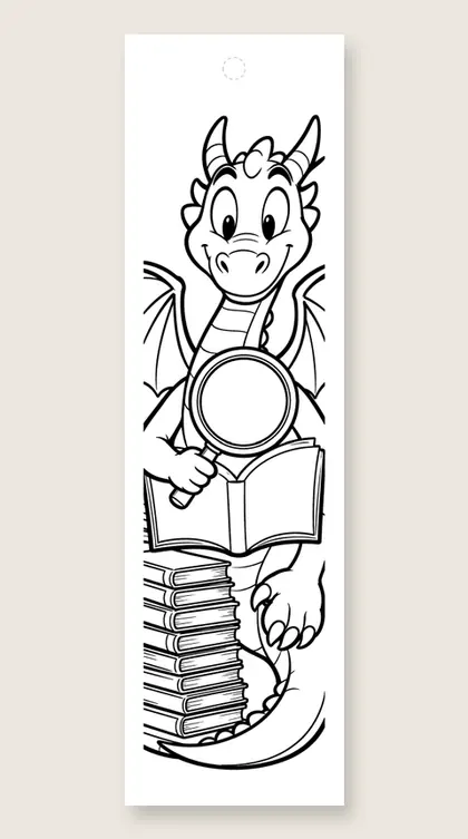 Dragon book detective: dragon coloring bookmark