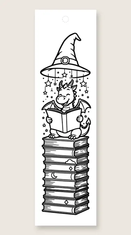 Dragon with a wizard hat: dragon coloring bookmark
