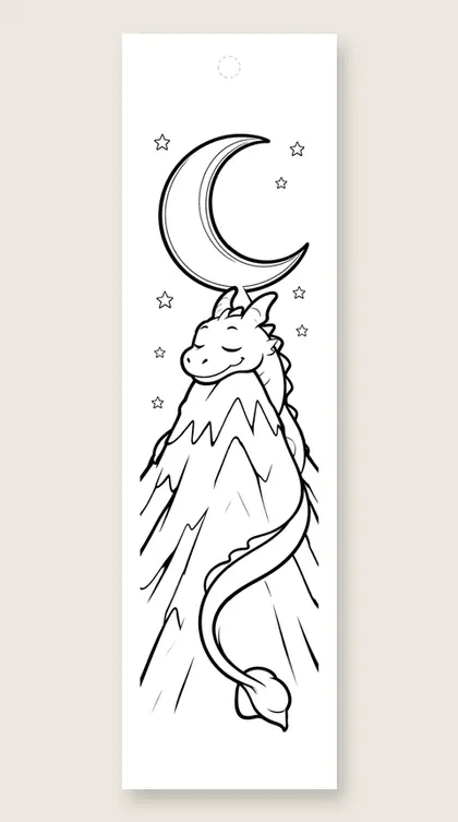 Dragon sleeping on the mountain: dragon coloring bookmark
