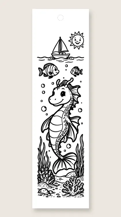 Ocean dragon swimming up: dragon coloring bookmark