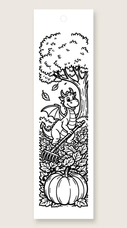 Autumn leaves dragon: dragon coloring bookmark