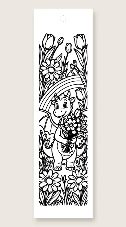 Spring flowers dragon: dragon coloring bookmark