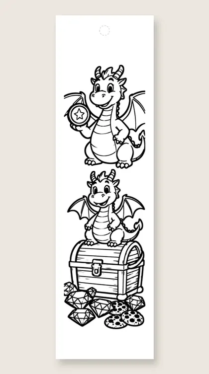 Dragons and friendly treasure: dragon coloring bookmark