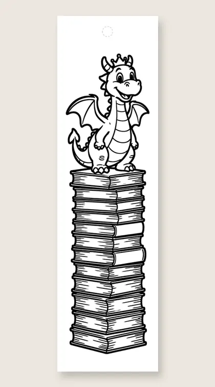 Dragon guarding the books: coloring bookmark
