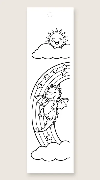 Dragon on a rainbow slide: dragon coloring bookmark