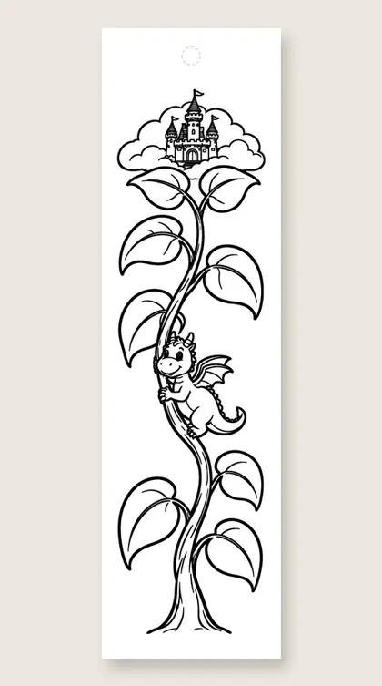 Dragon climbing the giant vine: dragon coloring bookmark