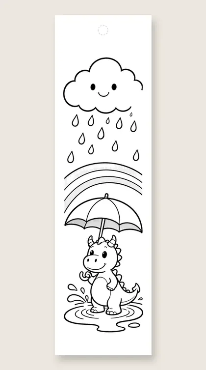 Rainy day baby dragon: dragon coloring bookmark
