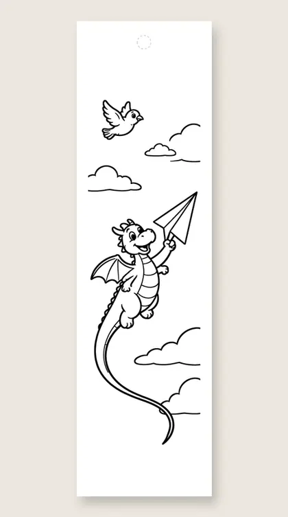Dragon and paper airplane: dragon coloring bookmark
