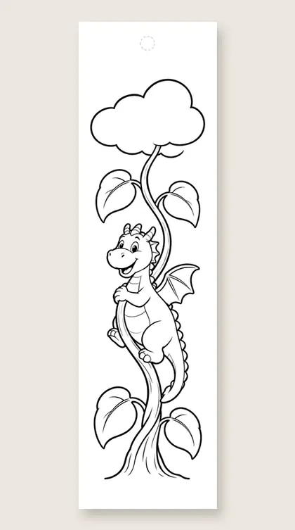 Dragon climbing a beanstalk: dragon coloring bookmark