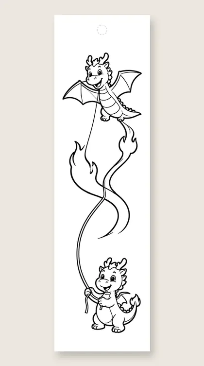 Dragon kite on a long string: dragon coloring bookmark