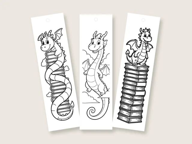 Dragon coloring bookmarks and coloring pages