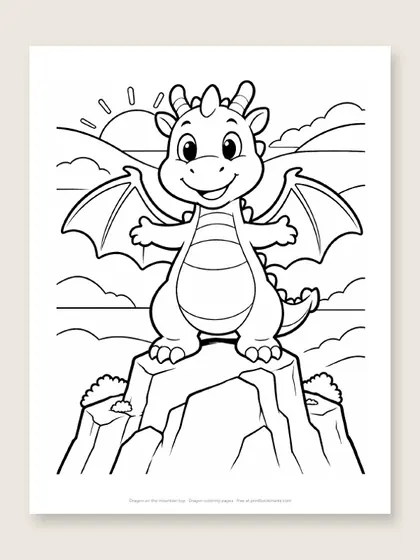 Dragon on the mountain top: dragon coloring page