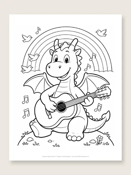 Dragon playing music: dragon coloring page