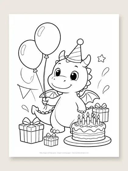 Baby dragon birthday party: dragon coloring page