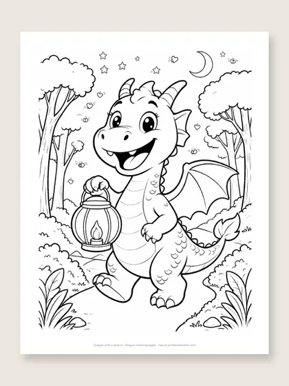 Dragon with a lantern: dragon coloring page