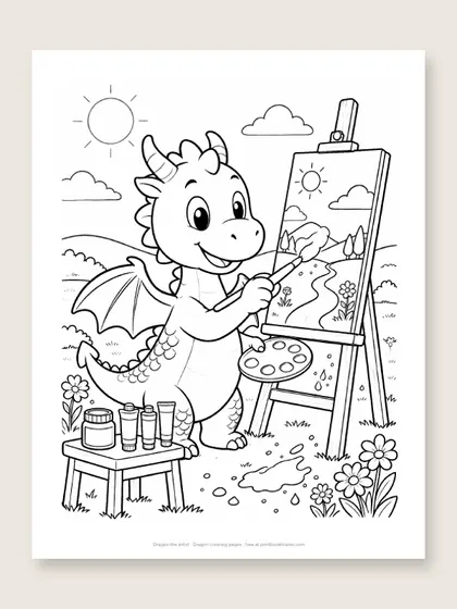 Dragon the artist: dragon coloring page