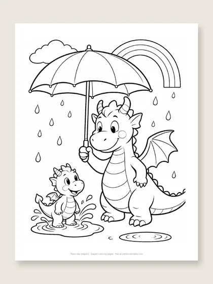 Rainy day dragons: dragon coloring page