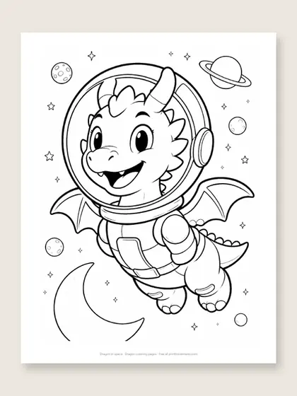 Dragon in space: dragon coloring page