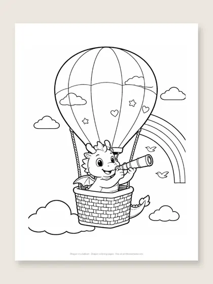 Dragon in a balloon: dragon coloring page