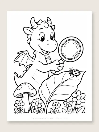 Dragon and the ladybug: dragon coloring page