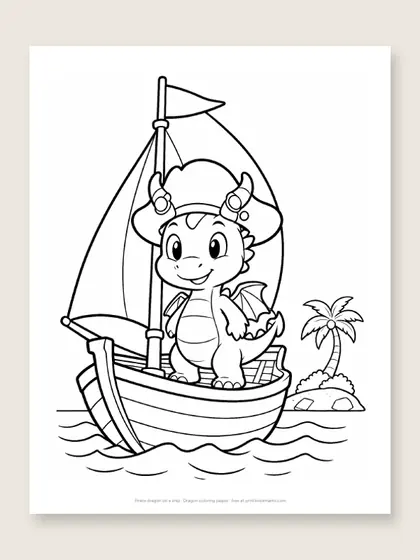 Pirate dragon on a ship: dragon coloring page